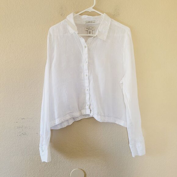 Rachel Zoe 100% Linen Crop Shirt Womens Size Xlarge White Button Beach Coastal - Picture 1 of 6